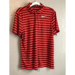 Nike Golf Iconic Stripe Dri-Fit Mens Small Red Striped Polo Shirt Standard‎ Fit